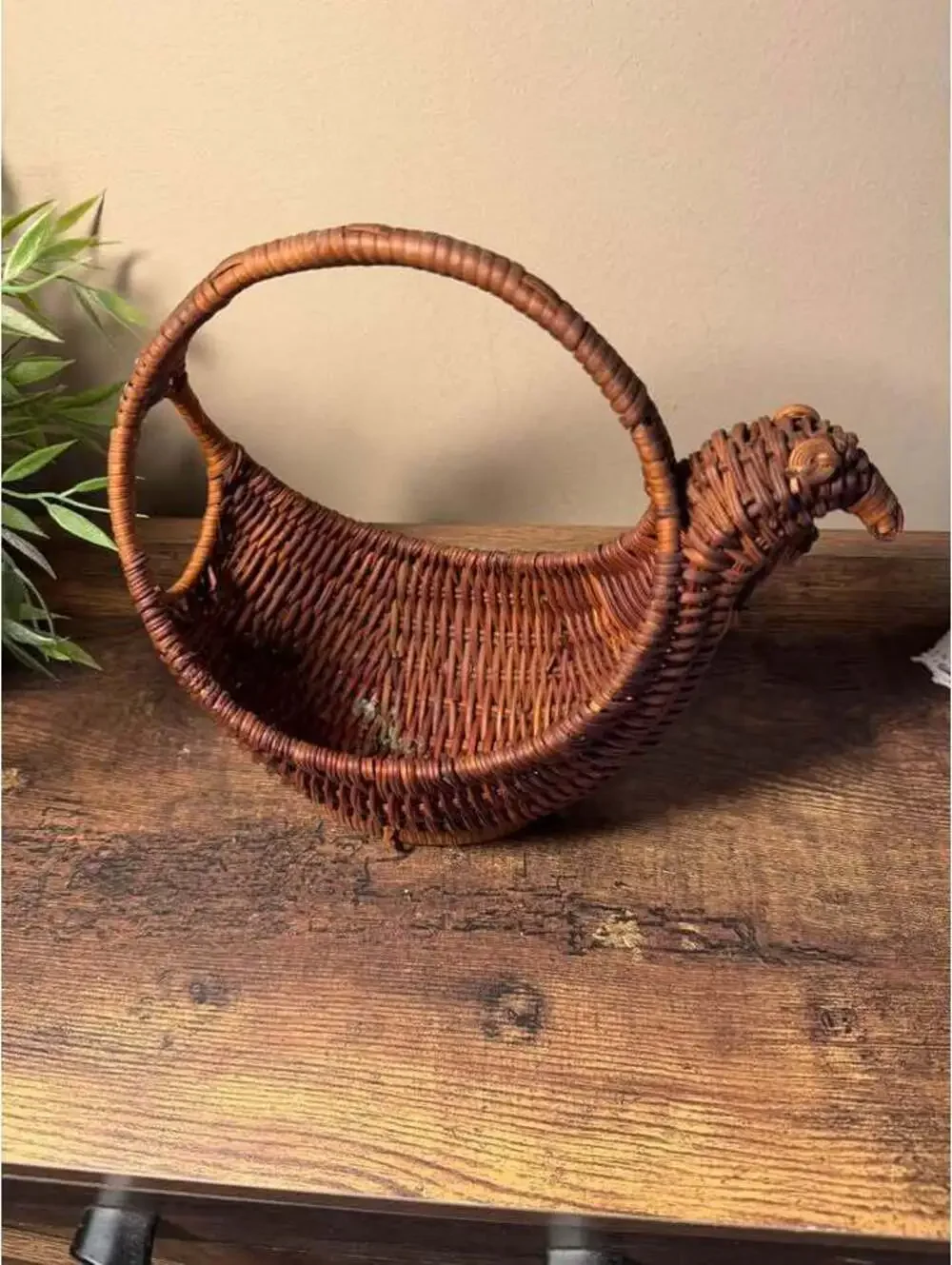 Vintage Woven Wicker Bird Basket